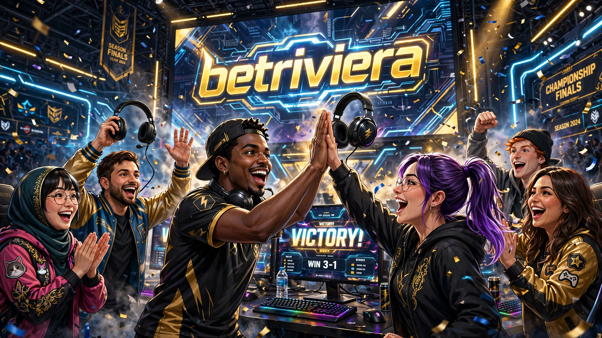 Group of betriviera players celebrating a gaming victory